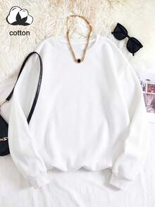Women's Crew Neck Sweatshirt, Printed Pattern, Suitable For Autumn/Winter Daily Wear, Pullover Style - White - View 6