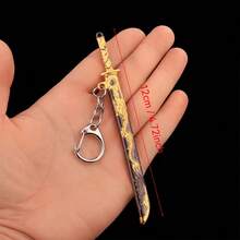 1pc Mini Sword Model Keychain, Vintage Dragon Engraved Katana Key Ring With Scabbard Fashion Metal Sword Pendant Backpack Charm Men's Collectible Gift - Multicolor - View 2