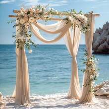 1 Pc Champagne Shiny Chiffon Swag For Party Decorations, Birthday Decorations, Wedding Arch Decorations, Tablecloth Table Runner Decorations, Sheer Backdrop Curtain For Reception, Wedding Decoration Fabric, (75x600cm/300*75cm/180*30cm) - View 6
