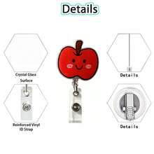 TONAVIETO 1pc Cute Red Apple Badge Reel, Badge Holder Clip With Swivel Alligator Clip For Teacher Nurse, Gift For Educator - Red Apple - View 4