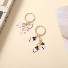 1Pc Cute Y2K Coquette Heart Keychain, Aesthetic Enamel Rose Chocolate Pendant, Kawaii Keyring For Women Girls - Multicolor - View 5