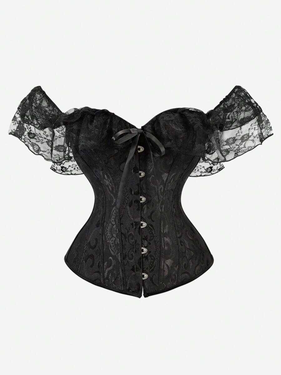 Overbust Lace Trim Off Shoulder Corset Top, Bustier, Bodice, Strapless Crop Top For Women, Vintage Burlesque Stage Performance