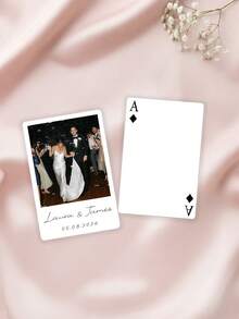 1pc Personalized Photo & Text Wedding Playing Cards, Custom Name & Wedding Date Printed Poker, Groom & Bride Newlyweds, Guest Party Favor - Multicolor - View 15