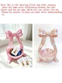 Double-Bow Jewelry Organizer Stand - Elegant Ribbon Design, Includes Anti-Tarnish Storage Pouches; Velvet Cherry-Blossom Pink Stand Suitable For Vanity Tables. Living Room Desktop Organizer And Home Decor, Small Item Storage And Organization, Jewelry Storage, Multi-Purpose Desktop Decoration, Suitable For Jewelry, Keys, Wireless Earphones, Storage, Suitable For Placing Small Things, Home Decor, Commemorative Gift, Birthday Gift - Multicolor - View 10