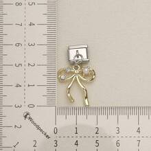 1pc Steel‑Tone Base Gold Dangle Italian Modular Bracelet Charm, Heart Star Bow Cross Cat Hand Pendant DIY Jewelry Accessory For 9mm Module Bracelet - Steel-colored Modular Heart Bow - View 24