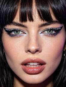 1pc Black Rhinestone Eyeliner Sticker, Self-Adhesive Eye Tail Decoration, Crystal Rhinestone Eye Makeup Sticker, Waterproof Shiny Eye Decor, Suitable For Y2K Style, Electronic Music Festival, Halloween, Stage Show, Party Photography - Black - View 6