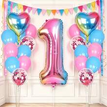 Rainbow Gradient Foil Balloon Set, Includes Gradient Heart Foil Balloons, Big Number Foil Balloon, Latex Balloons And Confetti Balloons, Kids Birthday Party Decor, Colorful Party Decorations, Photo Backdrop, Birthday Celebration Supplies - View 4