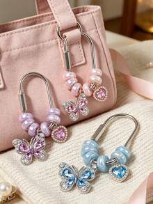 Butterfly Bead Heart-Shaped Sparkling Diamond Keychain, Suitable For Bags, Birthday, Back To School, Halloween, Valentine's Day, Christmas - Multicolor - View 1