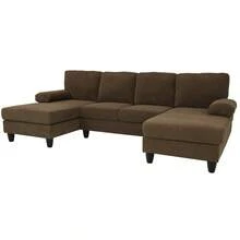 Nubby Upholstery  U-Shaped Sofa, Comfortable Dual Chaise Design With  Upholstered Armrests - Coffee + Wood+Fabric + 4 Seat + Foam - View 7