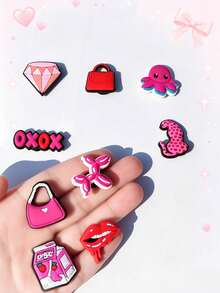 9pcs Pink Women's Dress-Up Series Sandals, High-Quality Fashion Shoe Studs And Charms, Perfect Gift For Women - Pink - View 5