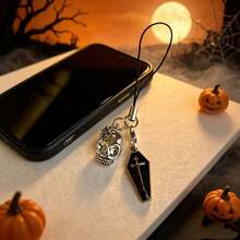 1/2pcs Halloween Alloy Handmade DIY Skull Phone Charm, Universal Smartphone, Minimalist Healing Small Pendant, Can Decorate Keychain Bag - Multicolor - View 5