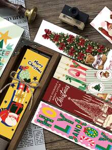 30pcs Christmas Greeting Bookmarks Decorative Small Cards Books Decorative Cards Reading Labeling Cards - A - View 9