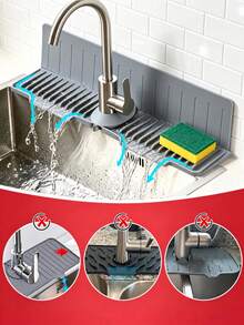 Kitchen Faucet Splash Guard Silicone Mat, Sink Countertop Anti-Stain Draining Mat Kitchen Sinks Kitchen Drainage Racks Dish Rack Soap Pad Drainage Pad For Bathroom Washbasins Dispenser Bottles Cups Kitchen Essentials Bathroom Accessories - A - View 6