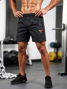 Men's Zipper Pocket Running Fitness Outdoor Sports Casual Shorts - Black - View 3