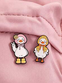 1pc/2pcs Cute Assorted Headscarf Duck Pattern Brooch, Fashion Clothing Accessory Badge, Bag Lapel Pin, Gift For Friends - Multicolor - View 4