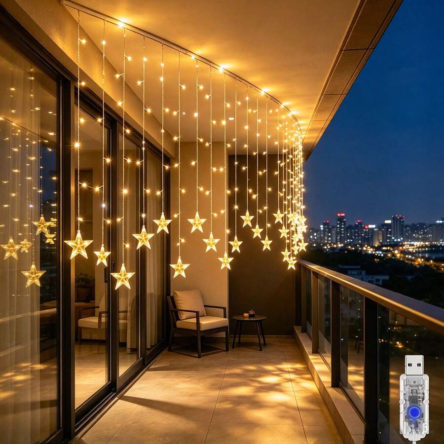 1PC 96LED Home Starry Sky Decoration Light String, USB Power Supply, Suitable For Indoor Wall, Window, Corridor, Outdoor Courtyard Decoration, Birthdays, Parties, Festivals, Weddings, Bedroom Decoration, Room Decoration, Starry Sky Fairy Light String - Star - View 1