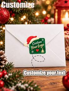 Customized Christmas Logo Stickers With Santa Hat, Personalized Square Logo Labels, Suitable For Gift Boxes, Gift Bags, Envelope Seals And Holiday Packaging - Multicolor - View 4