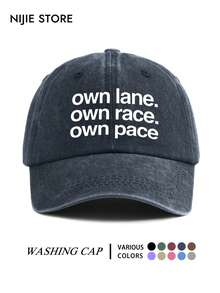 1pc Casual All-Season Vintage Washed Soft Top Baseball Cap, "Own Lane Own Race Own Pace" Text Print Baseball Hat, Adjustable, American Minimalist Style For Outdoor And Daily Wear - A - View 9