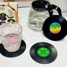6pcs Vintage CD Coasters, Vinyl Record Coasters, Coffee Cup And Tea Cup Coasters, Acrylic Waterproof Material - Black - View 5