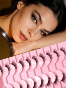 10 Pairs Full Strip Half-Eye False Eyelashes, Fox-Style Winged Tail Design, Eye-Enlarging, Reusable, Natural Soft Lightweight, Suitable For Daily, Date, Party Eye Makeup, For Women Beginners, Natural Fluffy Look, Handmade - View 8