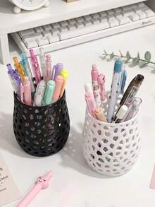 Makeup Brush Storage Box, 3D Printed Plastic Storage Box, Hollow Design Pen Holder, Toothbrush Storage Box, Suitable For Desk, Vanity, Christmas Gift, Home Decor, Room Decor, Bathroom Accessories, Office Accessories - Multicolor - View 3