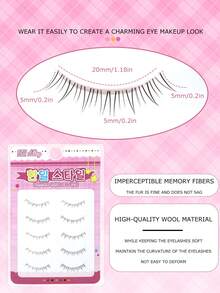 5 Pairs Small Flame Faux Lower Eyelashes, Ultra-Fine Transparent Stem, Comfortable For Beginners, Hair-Flow Style, Korean & Japanese Light Makeup, Suitable For Dates And Parties, Multiple Styles - Black - View 4