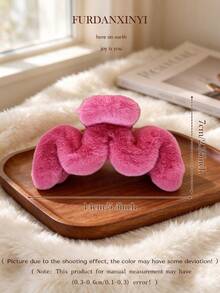 FURDANXINYI 1pc Solid Color Plush / Hair Claw,Elegant Extra Large Fluffy Wavy Hair Clip - Adorable Comfortable - Black - View 5