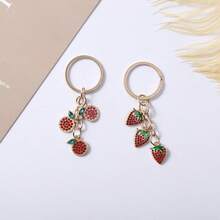 1Pc Cute Y2K Rhinestone Strawberry Keychain, Aesthetic Metal Fruit Pendant, Kawaii Coquette Keyring For Women Girls - Multicolor - View 9