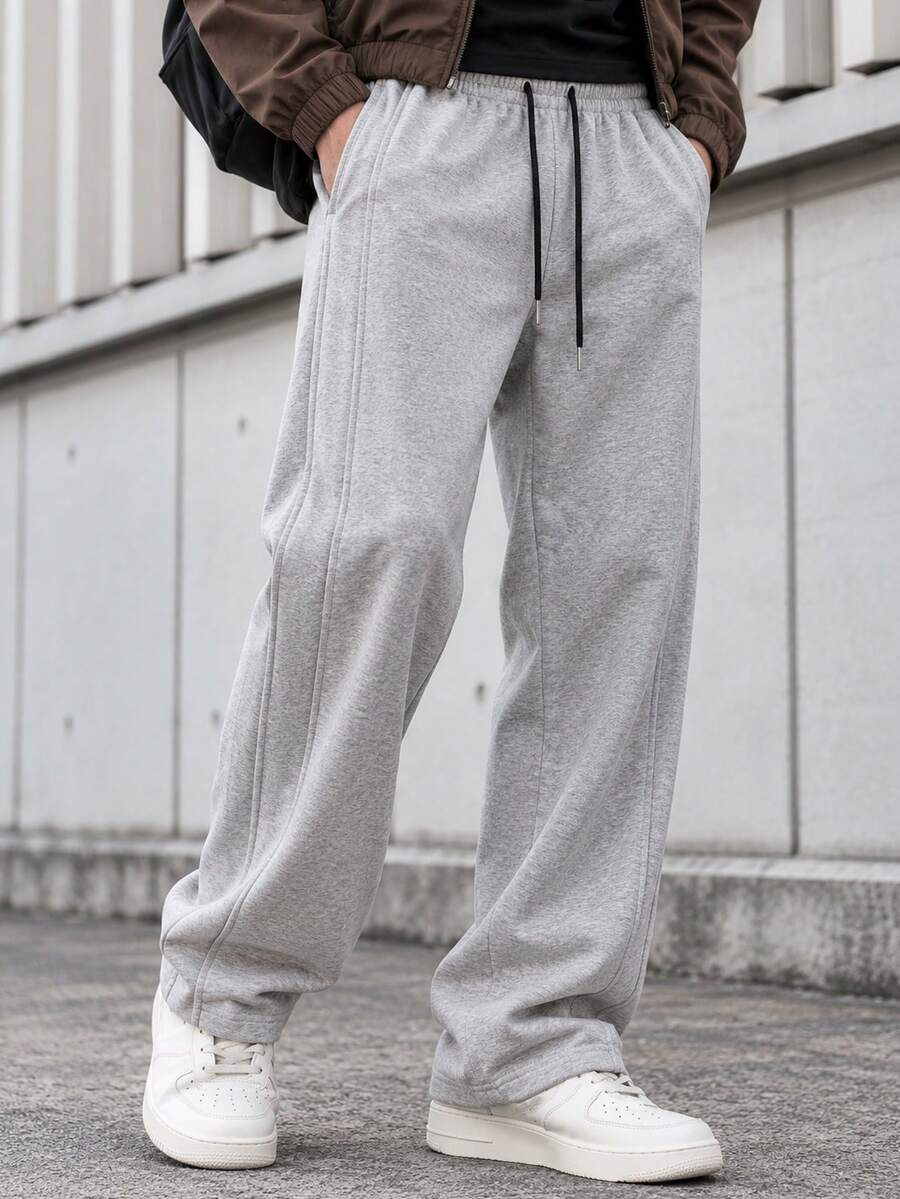 Men's Drawstring Elastic Waist Multi-Pocket Cargo Joggers, Casual Loose Fit Ribbed Cuff Sweatpants, Suitable For Outdoor And Daily Wear - Light Grey - View 1
