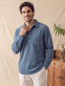 glestore Men's Retro Vintage-Style Corduroy Long-Sleeve Shirt: Stylish, Elegant, And Versatile For The Commute - Dusty Blue - View 1