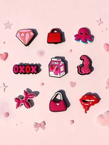 9pcs Pink Women's Dress-Up Series Sandals, High-Quality Fashion Shoe Studs And Charms, Perfect Gift For Women - Pink - View 7