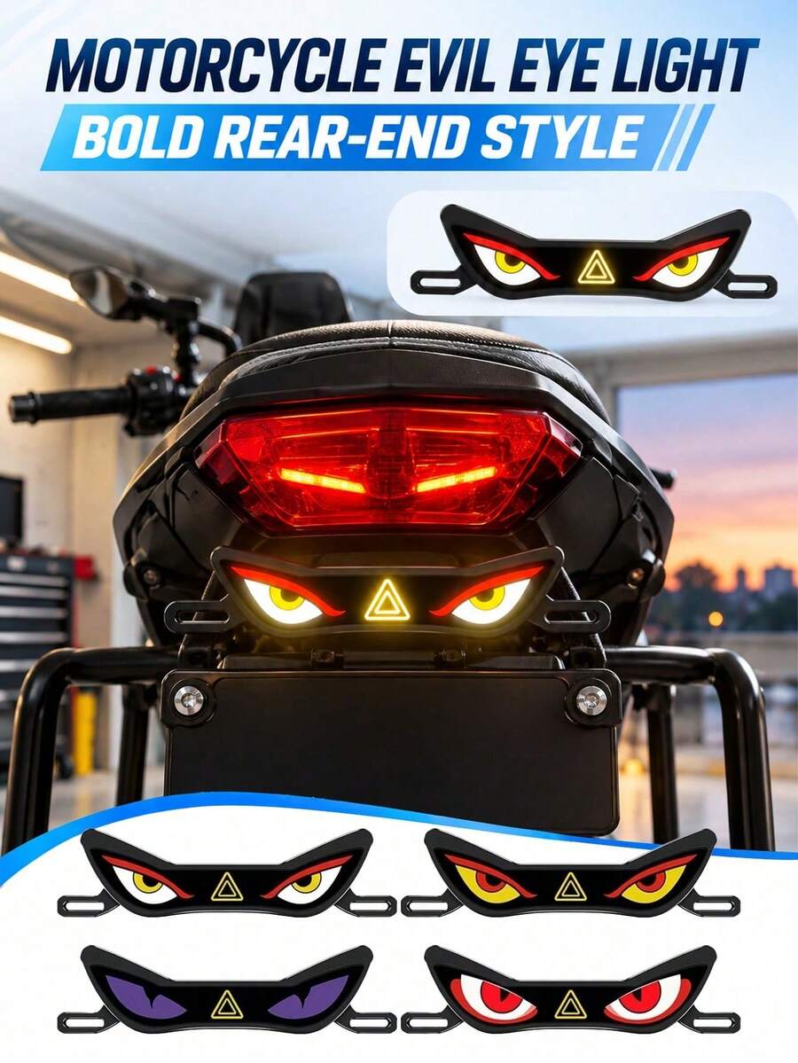 1 Set Demon Eye Dynamic LED Decorative Light, 12V Universal Motorcycle Electric Scooter License Plate Shaped Decorative Light, Vehicle Rear Auxiliary Atmosphere Light Accessory, Battery Not Included