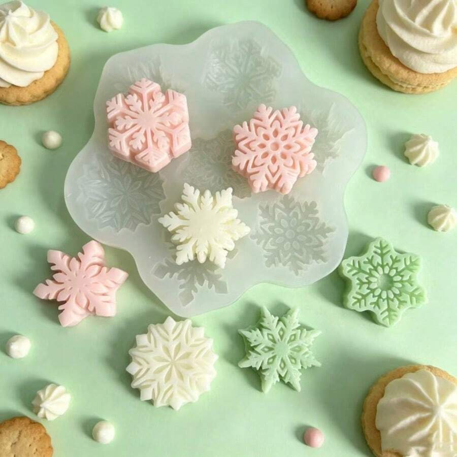 1pc 7-Cavity Snowflake Shaped Silicone Mold For Aromatherapy Candles, Home Decor/Gift Plaster Mold, Handmade Epoxy Resin Casting Mold, Art Decorative Clay Plaster Mold/Non-Stick Easy Release/Heat Resistant - A-White - View 1