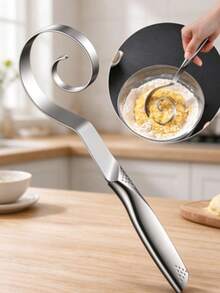 Danish Dough Whisk, Stainless Steel Handheld Bread Mixer With Dough Scraper, Hole Design Fast Stirring Tool, Dutch Whisk Egg Stirrer For Sourdough, Pizza, Pastry, Home Kitchen Baking Supplies, Easy Clean Baking Accessory - Multicolor - View 2