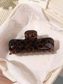 1pc Vintage Leopard Print Amber Jelly Brown Semi-Circle Star Rectangle Hair Claw, Oversized Hair Clip, Elegant Versatile Hair Accessory - Multicolor - View 7