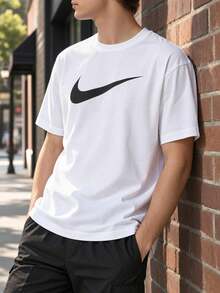 Nike Men's AS M NSW TEE ICON SWOOSH Soft Comfortable Sports Casual Short Sleeve Top/Suggested To Order One Size Smaller DC5095-100 - White - View 1