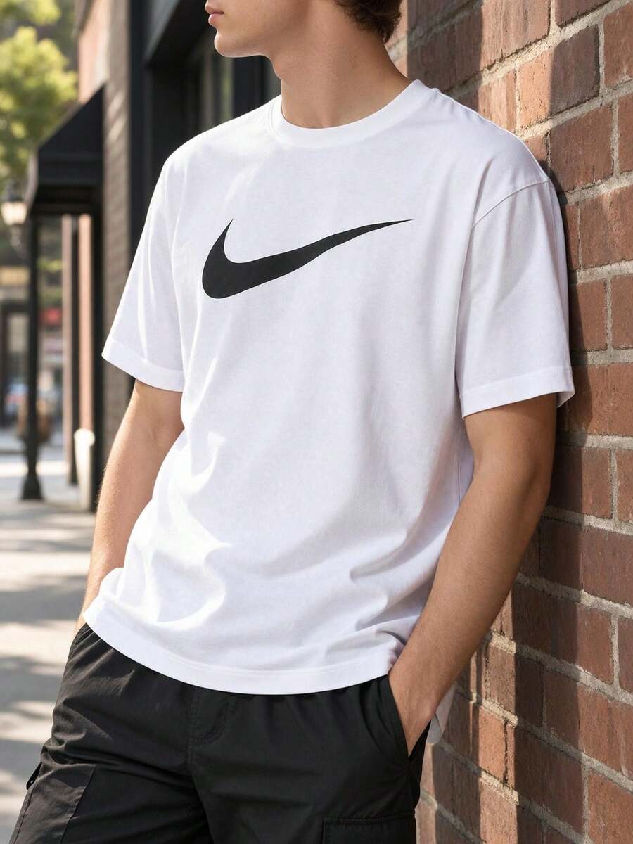 Nike Men's AS M NSW TEE ICON SWOOSH Soft Comfortable Sports Casual Short Sleeve Top/Suggested To Order One Size Smaller DC5095-100 - White - View 1
