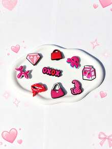 9pcs Pink Women's Dress-Up Series Sandals, High-Quality Fashion Shoe Studs And Charms, Perfect Gift For Women - Pink - View 4