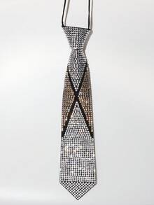 Black Rhinestone Tie For Men And Women, Gold And Silver Contrasting Decoration, European And American Fashion Shirt Collar Decoration - Black - View 9
