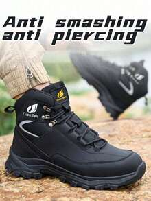 Men's Microfiber Leather Steel Toe Boots, Comfortable Rubber Sole Work Boots, Lightweight And Puncture-Resistant, Suitable For Warehouse, Gardening - Black - View 5