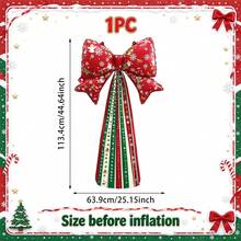 Large Christmas Bow Aluminum Foil Balloon With Striped Tassel Ribbon, Red And Green Christmas Print Bow Balloon, Christmas Party Home Background Photo Prop - Multicolor - View 11