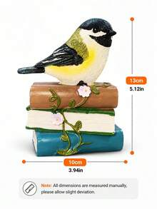 1pc Bird On Books Figurine, Cute Songbird & Floral Book Stack Tabletop Ornament, Cottage Style Home Decor For Bookshelf Reading Nook Desk Study Living Room, Gift For Book Lovers - A - View 8