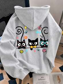 1 buah Jaket Anak Perempuan Remaja dengan Lapisan Termal Tebal Hangat dan Berkerudung dengan Resleting, Atasan Lengan Panjang untuk Siswa dan Anak-anak Musim Gugur/Dingin - Grey - View 3