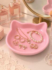1pc Cute Cat-Shaped Storage Tray, Jewelry Tray, Desktop Organizer, Cat-Shaped, Suitable For Rings, Necklaces, Earrings And Other Jewelry, Multiple Colors Available, Suitable For Bedroom Vanity, Birthday Gift, Holiday Gift, Christmas Gift, Bow Packaging - Multicolor - View 6