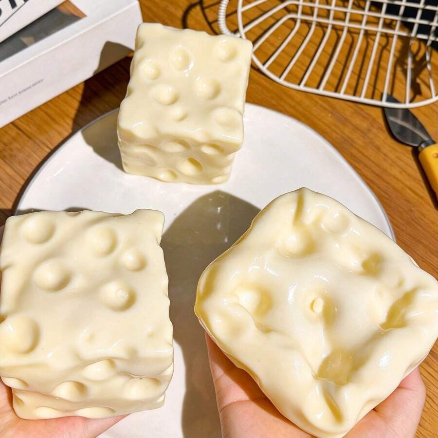 1pc Square Cheese Shaped TPR Squeeze Toy, Moldable Non-Rebound Stress Relief Decor, Cute Decorative Gift, Suitable For Birthday, Easter, Halloween, Christmas And Party Occasions, Suitable For Children - Multicolor - View 1