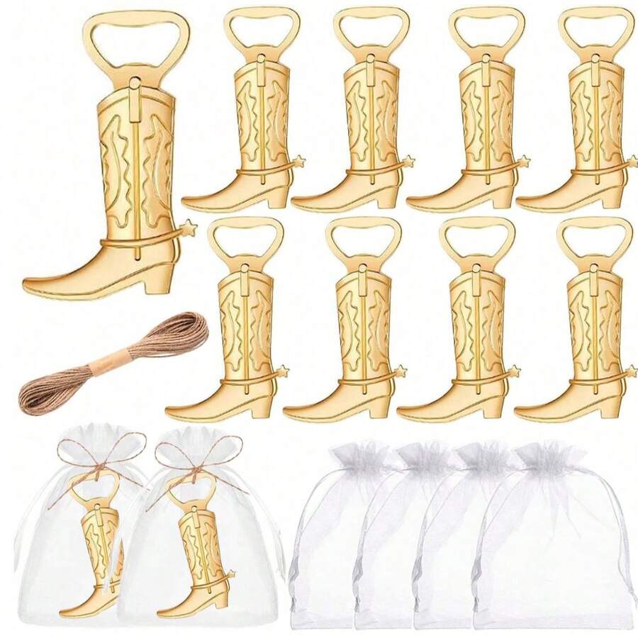 Metal Boot-Shaped Bottle Opener Creative Bar Tool, Western Theme Party Gift Set, Wedding Guest Gift And Decoration, Holiday Gift, Baby Shower Gift, Valentine's Day Gift, Birthday Party Gift, Kitchen And Bar Accessory - Multicolor - View 1