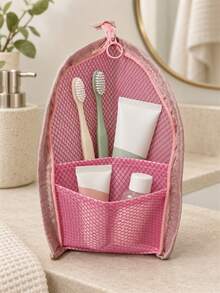 Large Capacity Stand-Up Mesh Toiletry Bag For Vacation Travel, Zippered Toothbrush And Toothpaste Storage Bag With Front Pocket For Bathroom Counters, Waterproof Mesh Cosmetic Organizer For Makeup Brush Storage During Business Trips - Multicolor - View 7