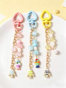 1pc Fashionable Cartoon Animal Keychain, Beaded Goldfish Keyring, Girls Bag Charm - Multicolor - View 1