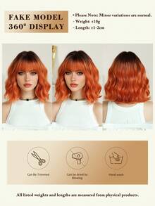 NAMM Short Wave Ombre Orange Bob Wigs For Women Synthetic Curly Wavy Wig With Bangs Dark Root, Heat-Resistant Fiber Costume Wig For Halloween Party Wear, Carnival & Cosplay Use 12 Inch ( Burgundy, Blue ) - Multicolor - View 6