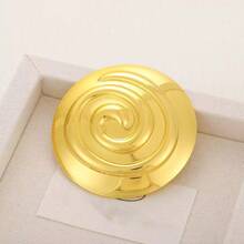 1pc Vintage 18K Gold Stainless Steel Spiral Brooch, Geometric Round Large Brooch, Coat & Suit Accessory - Gold - View 2